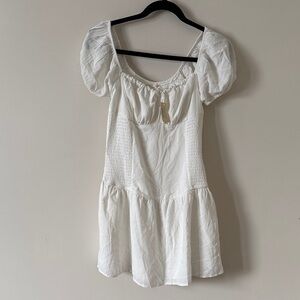 Aeropostale White Puff-Sleeve Smocked Mini Dress